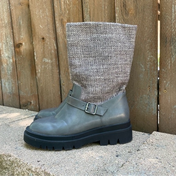 JUST FAB Women’s Black Gray Scout Sherpa Tweed Moto Boot Size 7.5 - Picture 1 of 9